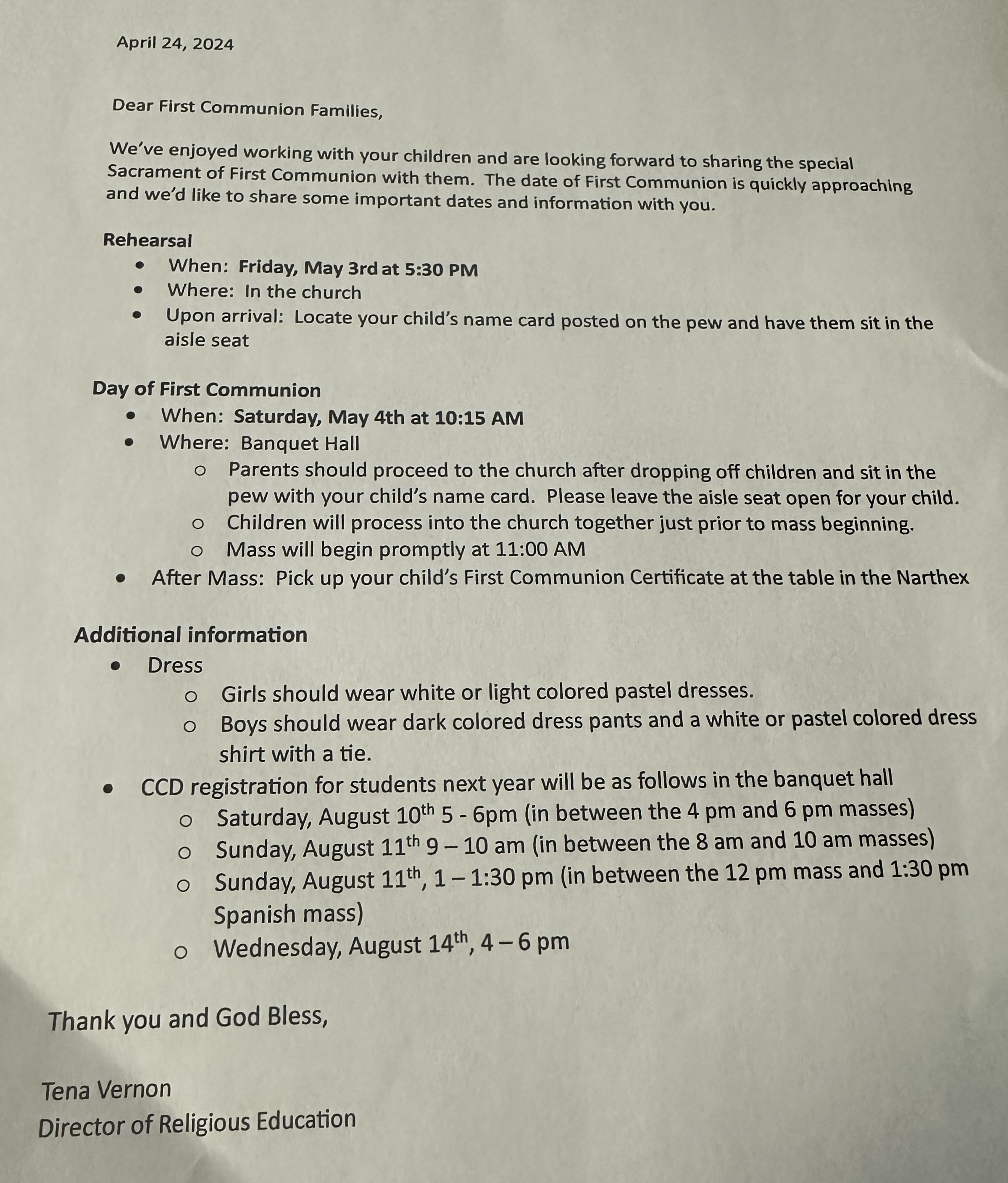 Ccd Communion Info